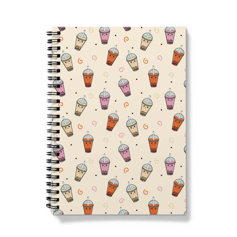 Boba Bubble Tea Pattern Notebook - A5 - Lined