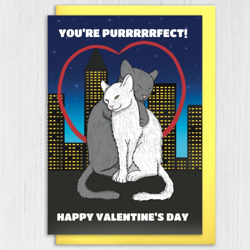 You're purrrrrfect funny, cute, cat, cats, couple Valentine's Day card for wife, husband, girlfriend, boyfriend, partner (Size A6/A5/A4) - A6: Single card