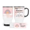 Hello My Name is Name Badge Pink Boho Rainbow Personalised Premium Durable Name Badge & Travel Mug -Name Badge, Nurse Badge Pink Name Badge - Travel Mug Only