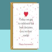 Funny Anniversary Card - Best Decision - For Him or for Her - Ideal for Boyfriend, Girlfriend, Husband, or Wife - Cheeky Card