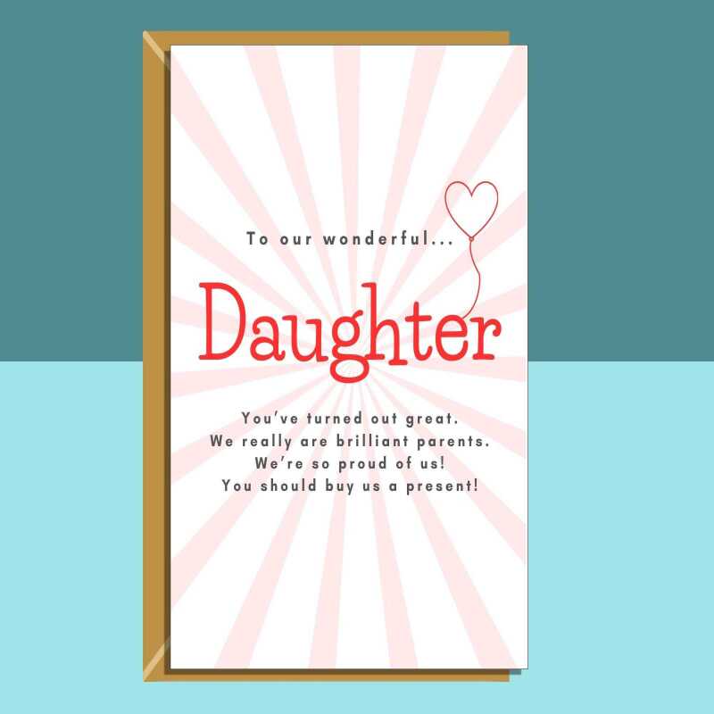 Funny Daughter Birthday Card - Personalised For Daughter - From Parents - 17th, 18th, 19th, 20th, 21st, 25th, 30th, 35th, or any other age - Blank inside - Regular - Matte Card