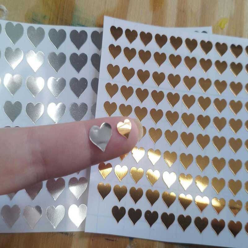 Gold, Silver or Holographic Heart Stickers 100 in a set 1cm and 8mm - 1 - Gold