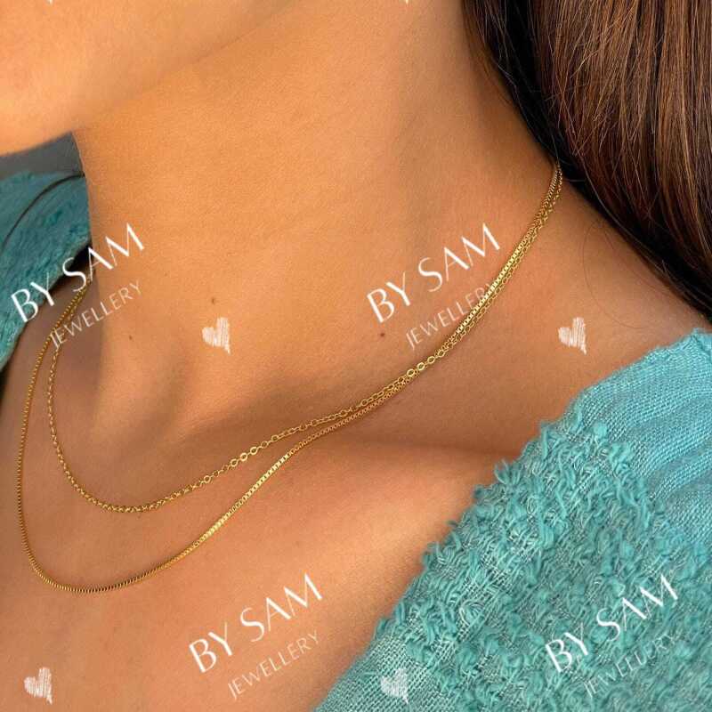 Layered gold chain necklace, gold double chain necklace - Default Title