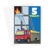 Child's 5th Birthday Card - Fire Engine