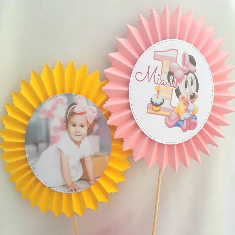 Personalised Baby Minnie 1st Birthday Cake Topper,Minnie Centrepiece,First cake - Age rosette