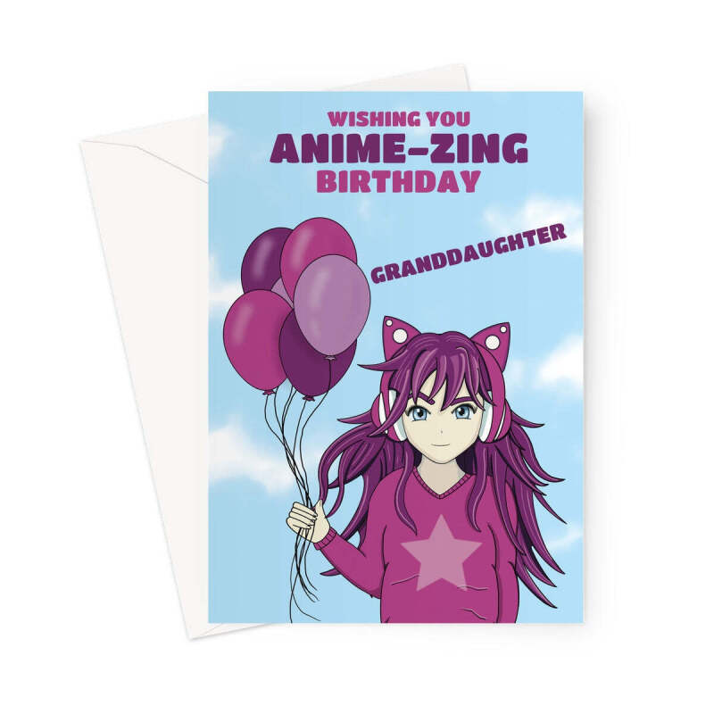 Granddaughter Birthday Card - Cute Anime Girl - A5 Portrait - 1 Card