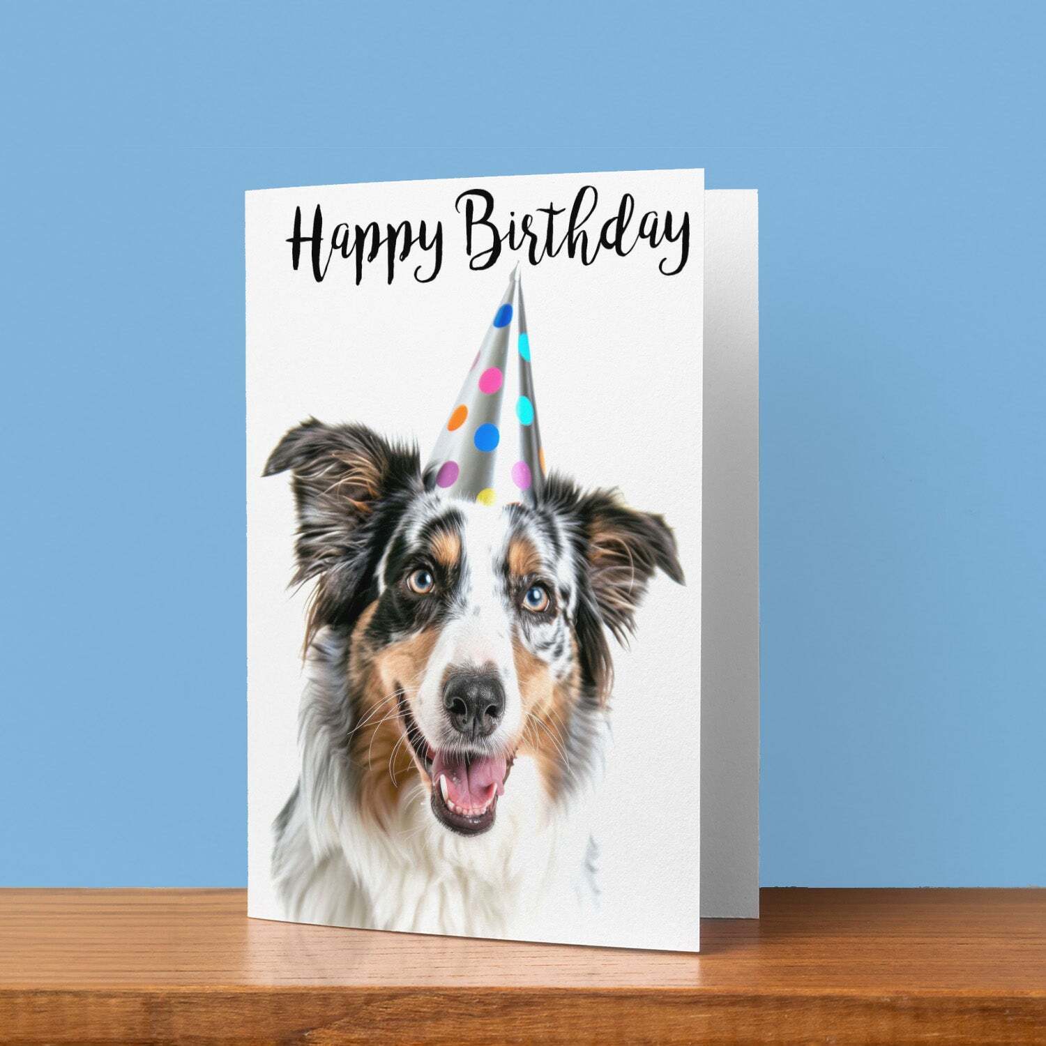 Birthday Card For Him or Her Fun Birthday Card of A Australian Shepherd Dog Happy Birthday Card For Mum, Dad, Sister Brother - Small (4x6) / Blank Message