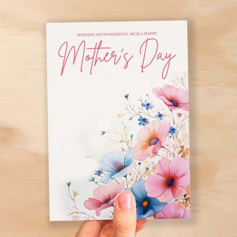 Mother's Day Card For Mum Mothering Sunday Card Love Mum Card Mother's Day Card with Flowers Wonderful Happy Mother's Day Card - Large (5x7) / Blank Message