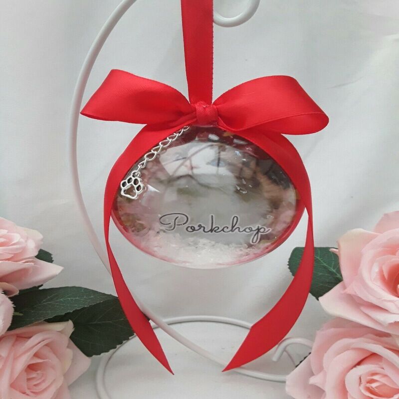 8 cm Beautiful Photo Bauble,Pet Bauble, Pet Christmas Ornament,Pet remembrance - Baby pink