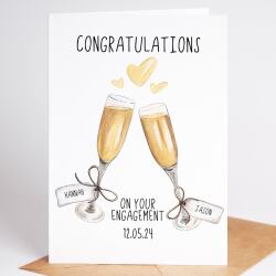 Engagement Card, Champagne Glasses, Personalised Names and date - A6 - 4.1" x 5.8"