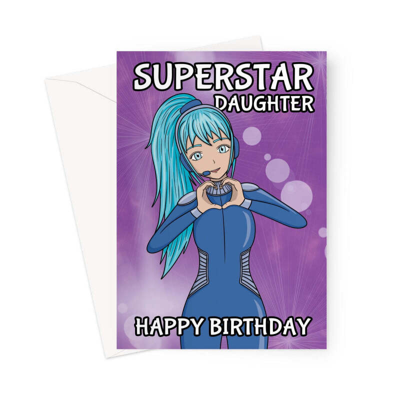 Cute Daughter Birthday Card - Anime Superstar - A5 Portrait - 1 Card