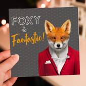 Foxy and fantastic cute fox, animal in clothes Valentine’s Day card for wife, husband, partner (Animalyser) (Size A6/A5/A4/Square 6x6")