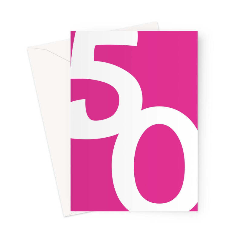 Big 50th Birthday Card Bright Pink - A5 Portrait - 1 Card