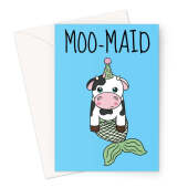 Funny Mermaid Birthday Card, Moo-Maid Cow