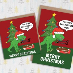 This is the best Christmas ever funny dinosaur, dino, Tyrannosaurus Rex, T-Rex Holidays, Xmas card for children (Size A6/A5/A4/Square 6x6") - A6: Single card