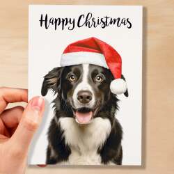 Christmas Card For Him or Her Christmas Card With A Dog Collie Dog Christmas Card For Anyone Friend Fun Christmas Card of a Dog - Small (4x6) / Blank Message