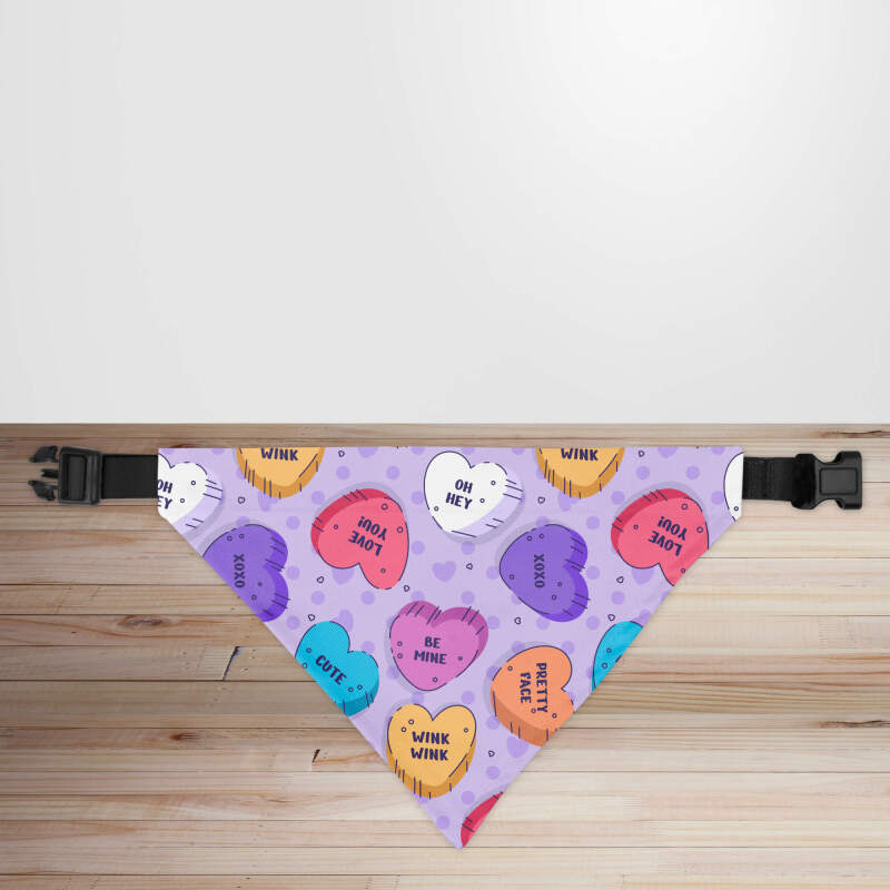 Valentine's Day Candy Hearts Dog/Puppy Bandana - Small - 12x17cm (Strap: 25mm - 40mm)