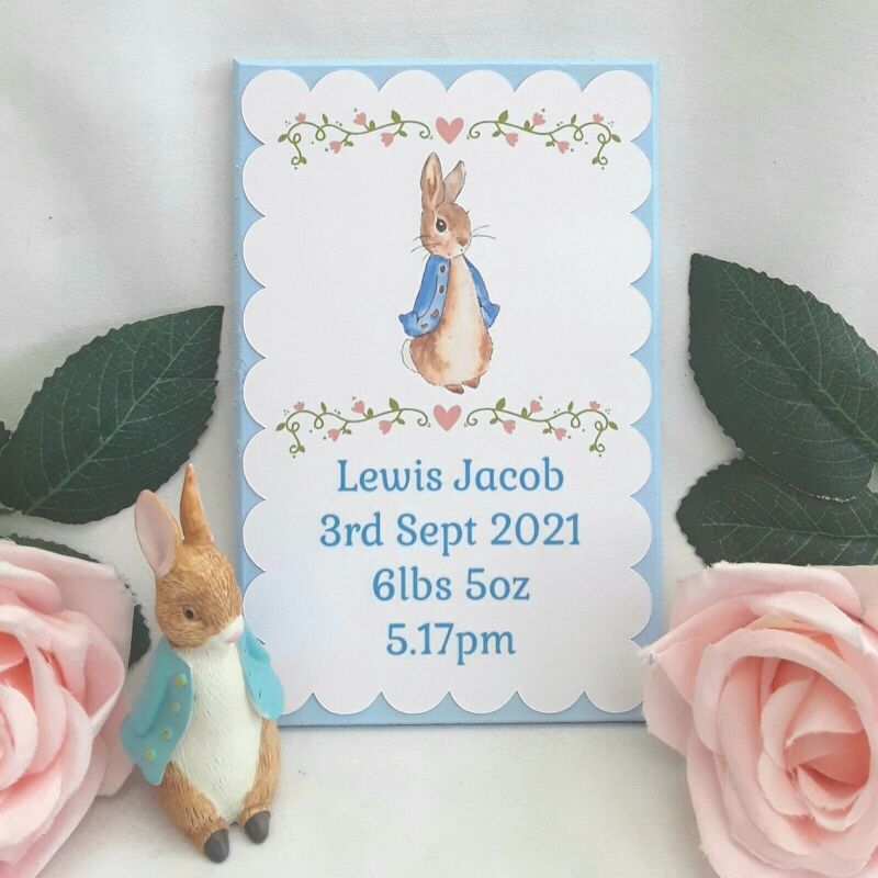 New Baby Wood Plaque,Flopsy Bunny Nursery,New Baby Peter Rabbit Wood Plaque - Flopsy Bunny