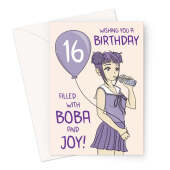 Boba Girl 16th Birthday Card - Bubble Tea