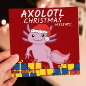 Axolotl Christmas presents, salamander, funny Holidays, festive, Xmas card for children, kids, child, niece (Size A6/A5/A4/Square 6x6")