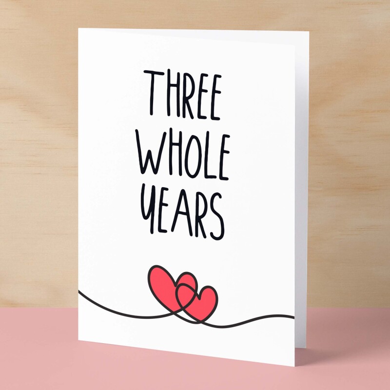 3 Year Anniversary Card For Husband or Wife Anniversary Card for 3rd Anniversary Card For Boyfriend or Girlfriend Third Wedding Anniversary - Large (5x7) / Blank Message