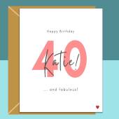 40th Birthday Card - Personalised - For Her or For Him - Perfect custom greetings card for a friend or someone else turning 40 years old.