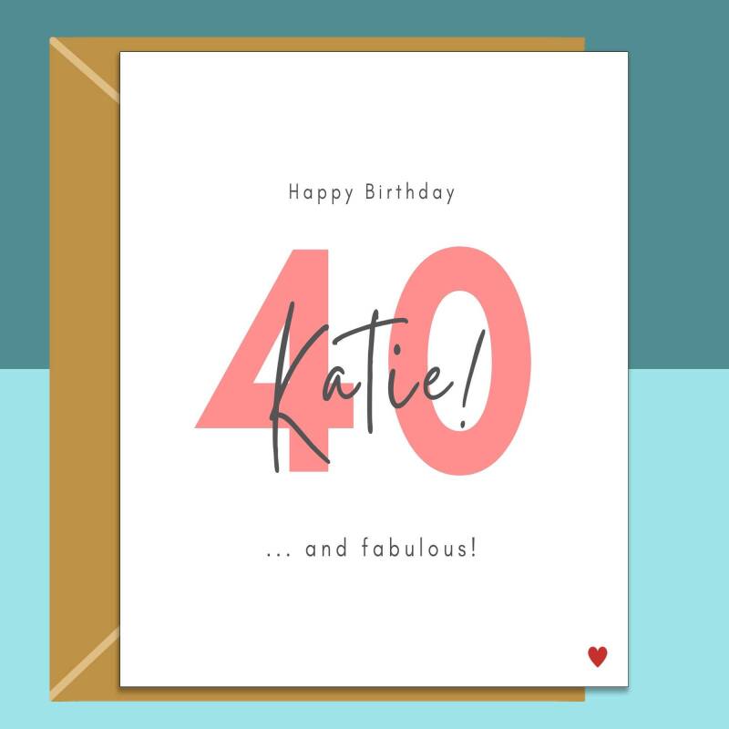 40th Birthday Card - Personalised - For Her or For Him - Perfect custom greetings card for a friend or someone else turning 40 years old. - Blank inside - Small