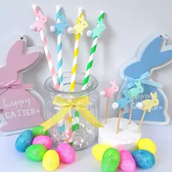 Easter Bunny Straws, Easter Table Decor, Rabbit straws, Bunny cupcake/food picks - 4 straws