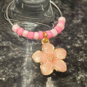 Handmade Wine Glass Charm - Pink Flower
