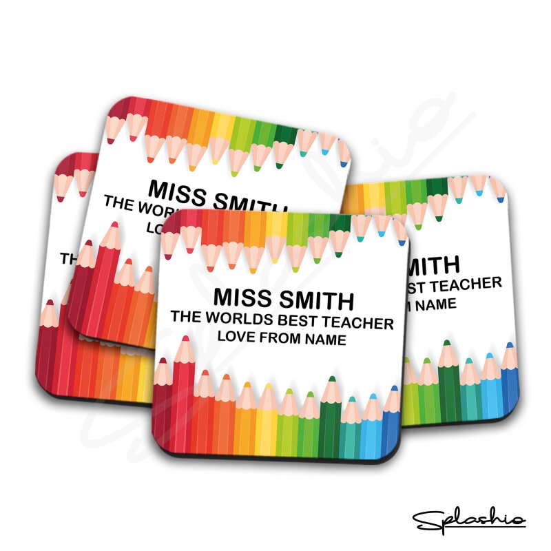 Personalised The Worlds Best Teacher Coaster | Gift Coaster | Drinks Mat | TA Gift End Of Term Gift | Gift For Teacher | School Teacher Gift - Single Coaster - HB Gloss Coaster