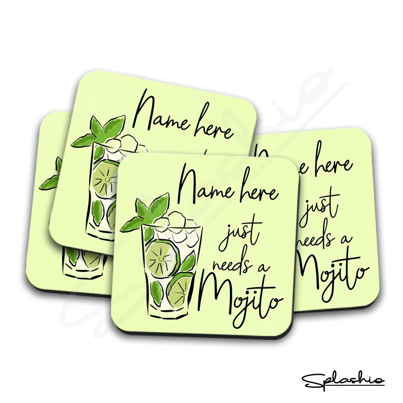 MOJITO Cocktail Personalised Coaster, Cocktail Mojito Coaster, Fathers Day gift, Christmas Coaster, Secret Santa, Birthday Gift, Home Bar. - Single Coaster