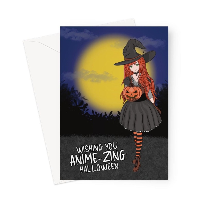 Happy Halloween Card - Witch Anime Girl - A5 Portrait - 1 Card