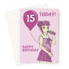 Happy 15th Birthday - Anime Girl Drinking Bubble Tea Card - A5 Portrait - 1 Card