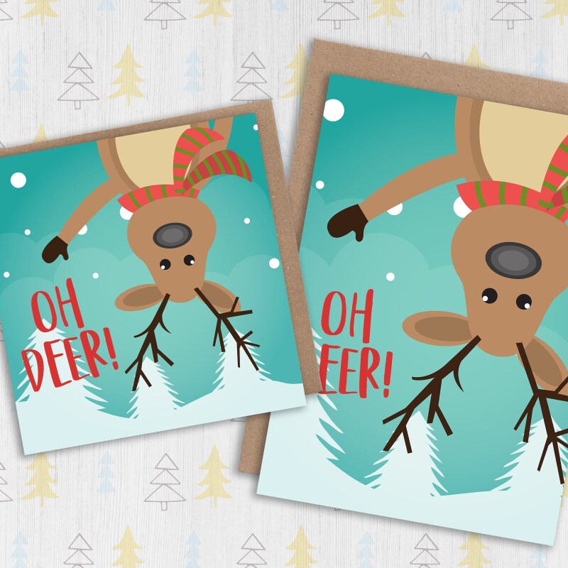 Oh deer! Funny reindeer Christmas, Holidays, Xmas, festive card for children, kids, child, grandchildren (Size A6/A5/A4/Square 6x6") - A6: Single card