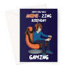 Anime Boy Birthday Card - Brown Haired Gamer - A5 Portrait - 1 Card