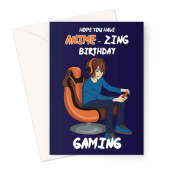 Anime Boy Birthday Card - Brown Haired Gamer