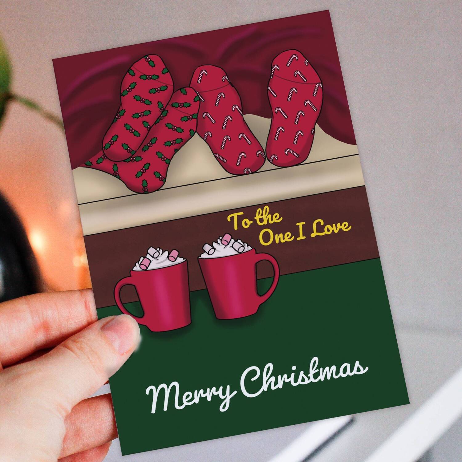 To the one I love. Merry Christmas personalised Holidays, Xmas, festive card for wife, husband, girlfriend, boyfriend (Size A6/A5/A4) - A6: Single card