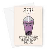 Cute Bubble Tea Birthday Card For Sister - Taro Boba