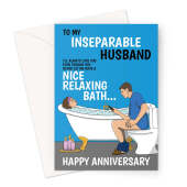 Husband Anniversary Card - Funny Relaxing Bath Joke