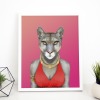 Cougar in clothes, animal print, wall art - A5 - Glossy - Green