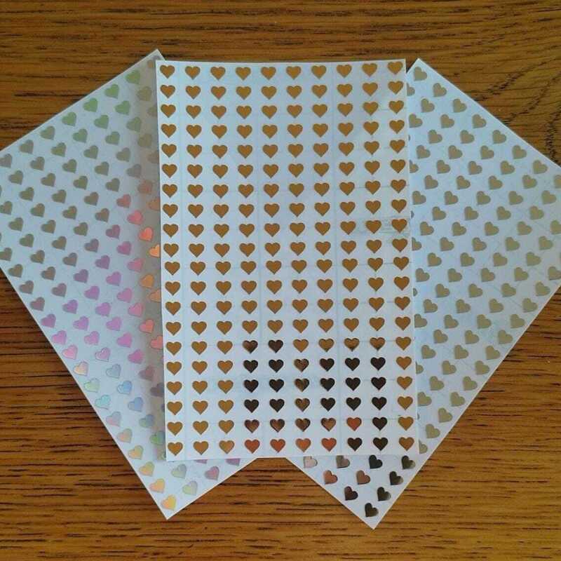 200 6mm Heart Stickers Gold, Silver, Holographic - Gold
