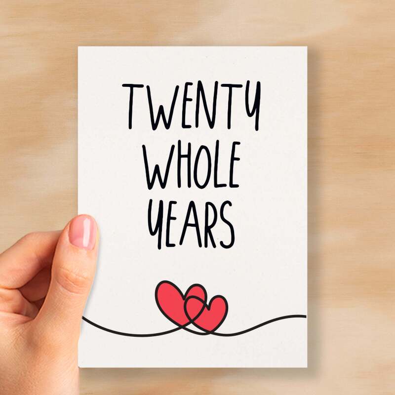 20 Year Anniversary Card For Husband or Wife Anniversary Card 20th Anniversary Card For Boyfriend Girlfriend Twentieth Wedding Anniversary - Large (5x7) / Blank Message