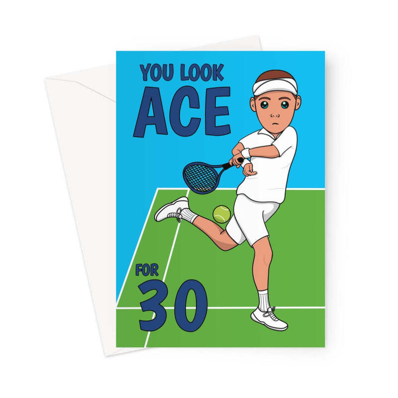 Happy 30th Birthday Card For Him - Tennis - A5 Portrait - 1 Card