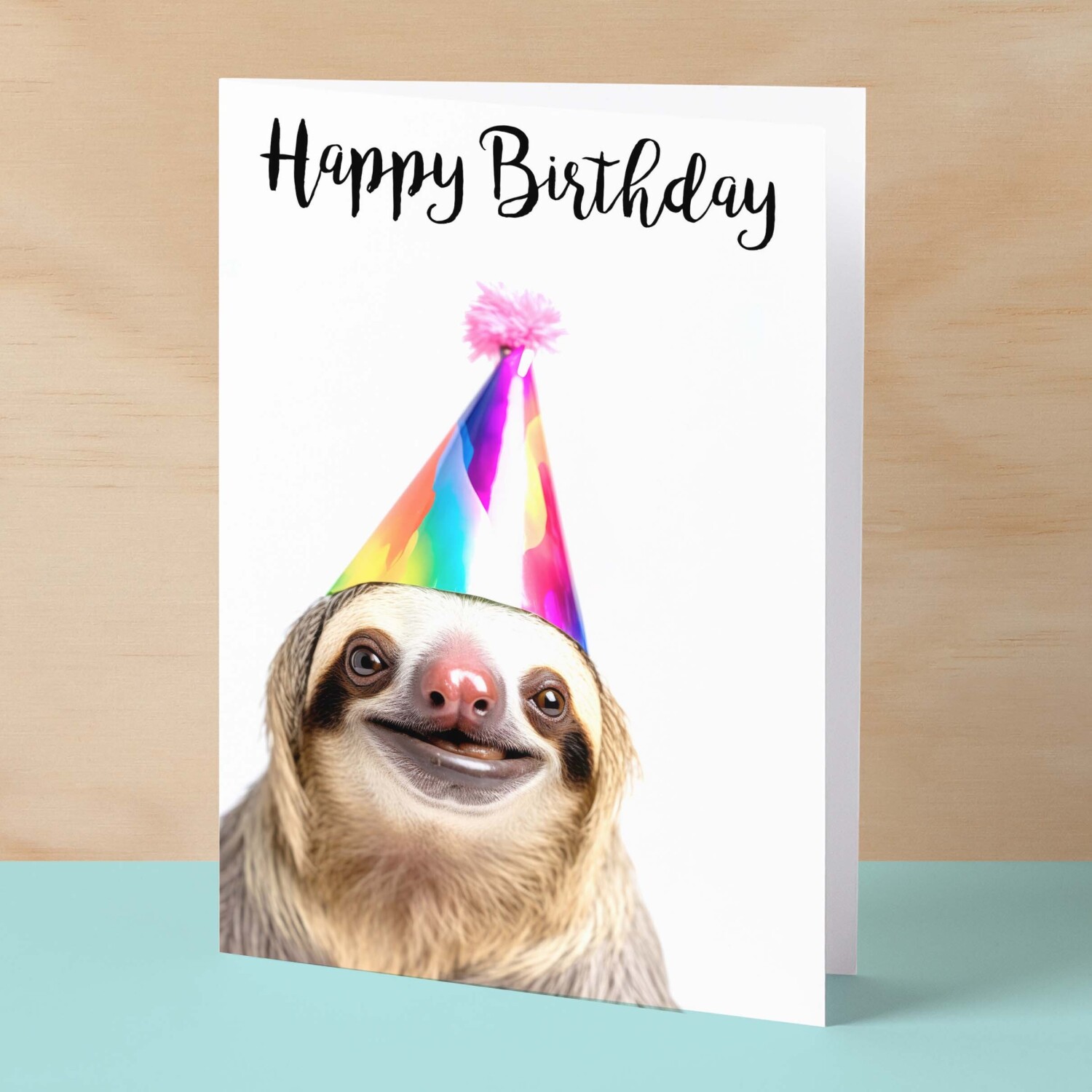 Birthday Card For Him or Her Fun Birthday Card of A Sloth Happy Birthday Card For Mum, Dad, Sister Brother - Small (4x6) / Blank Message