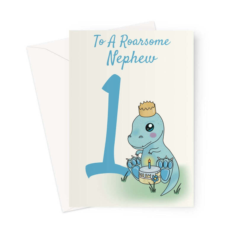 Cute 1st Birthday Card For A Nephew - Dinosaur - A5 Portrait - 1 Card