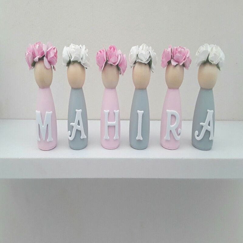 Personalised Wooden Peg Dolls,New Baby Gift,Nursery Decor, Flowergirl gift - With letters