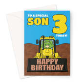 Son 3rd Birthday Card - Dinosaur Digger