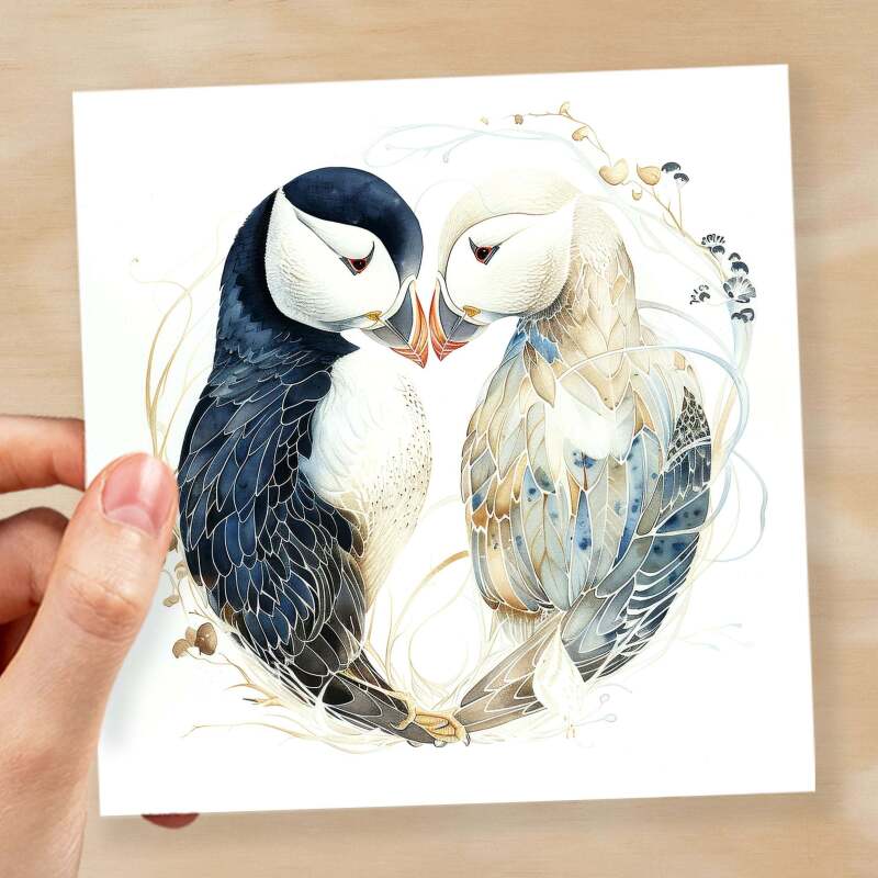 Anniversary Card For Husband Card for Anniversary Card For Wife Puffins Anniversary Card For Couple Engagement Card For Couple Wedding Card - Square (6x6) / Blank Message