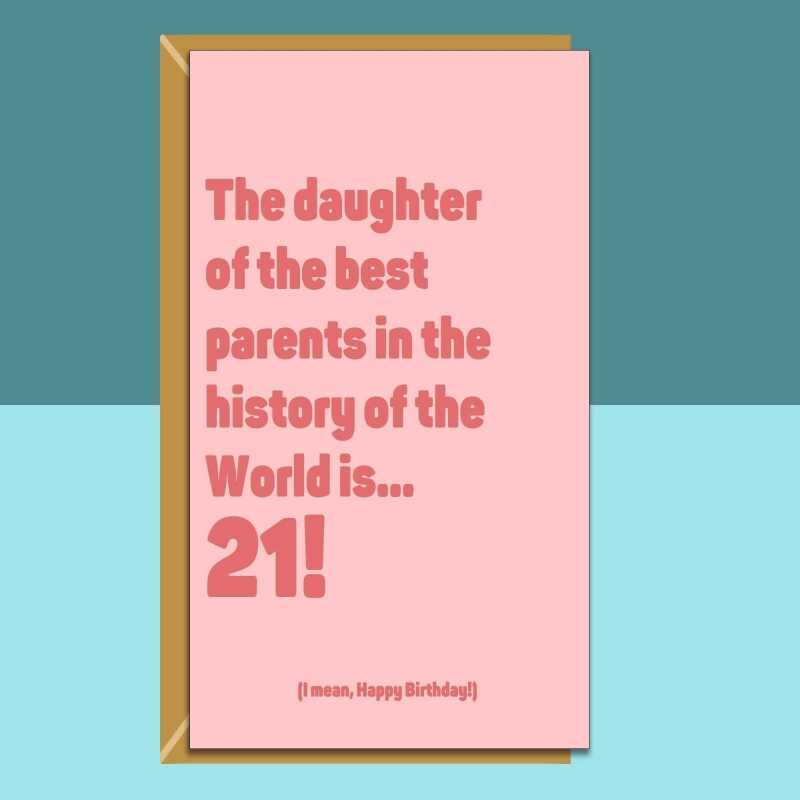 Daughter 21st birthday card - funny personalised card for daughter turning 21 years old. - Blank inside - Regular