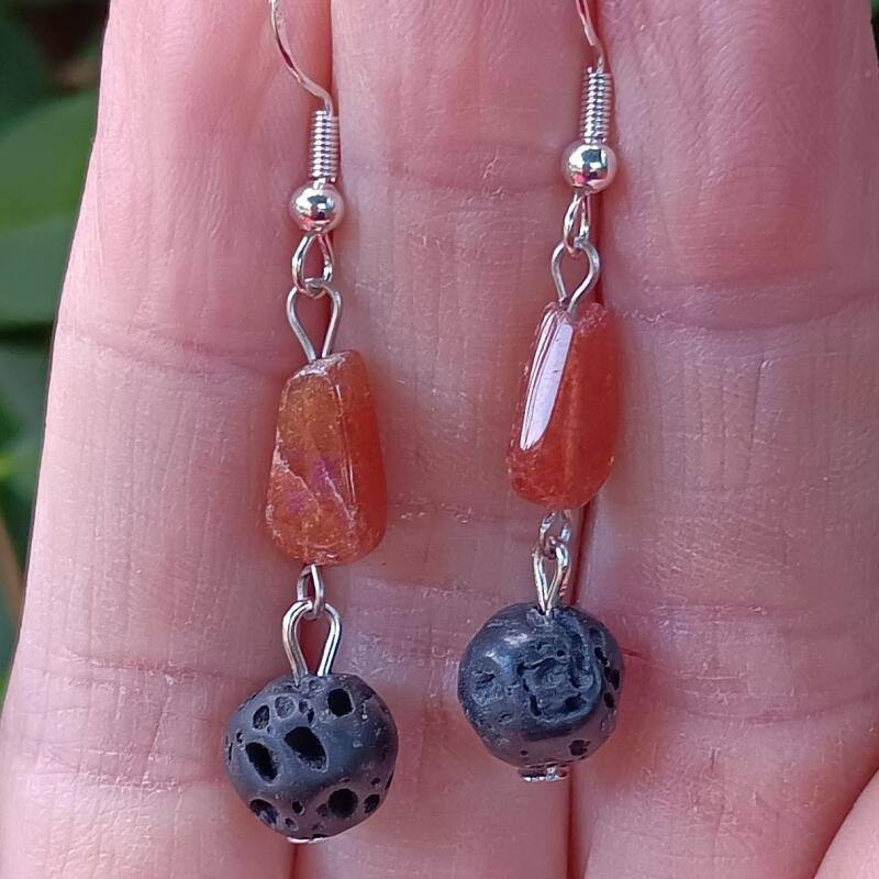 Chalcedony and Lava Bead Earrings - Peace